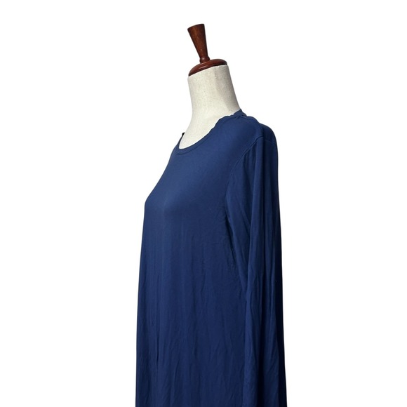 LAKE Women's Pajama Dress Size Medium Navy Blue Pima Long Sleeve Nightgown - Picture 7 of 12